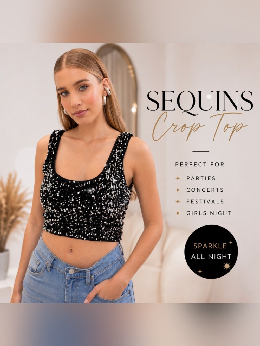 Black Sequin Crop Top ✨ Party • Concert • Festival‎ Ready